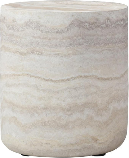 15.74" Small Round Side Table, Faux Marble Stone Coffee Table, French Country Rustic Circle End Table, Modern Minimalist Fiberglass Tea Table for Living Room Apartment Office, No Assembly