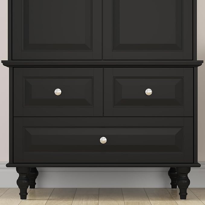 Bedroom Wardrobe Cabinet with 2 Doors, Wood Armoire Closet with Hanging Rod, Wardrobe Closet with 3 Drawers & Multi-Shelves for Clothes Organize, Black (19.7" D x 31.5" W x 70.9" H)
