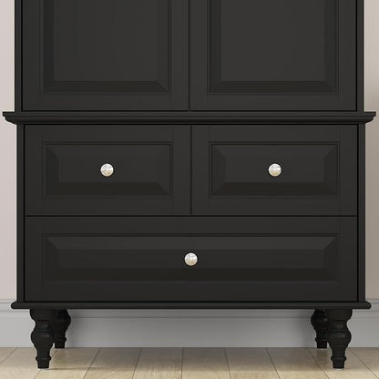 Bedroom Wardrobe Cabinet with 2 Doors, Wood Armoire Closet with Hanging Rod, Wardrobe Closet with 3 Drawers & Multi-Shelves for Clothes Organize, Black (19.7" D x 31.5" W x 70.9" H)