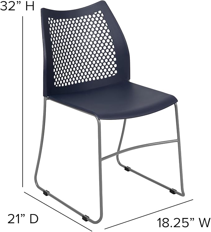 Flash Furniture HERCULES Series 661 lb. Capacity Navy Stack Chair with Air-Vent Back and Gray Powder Coated Sled Base