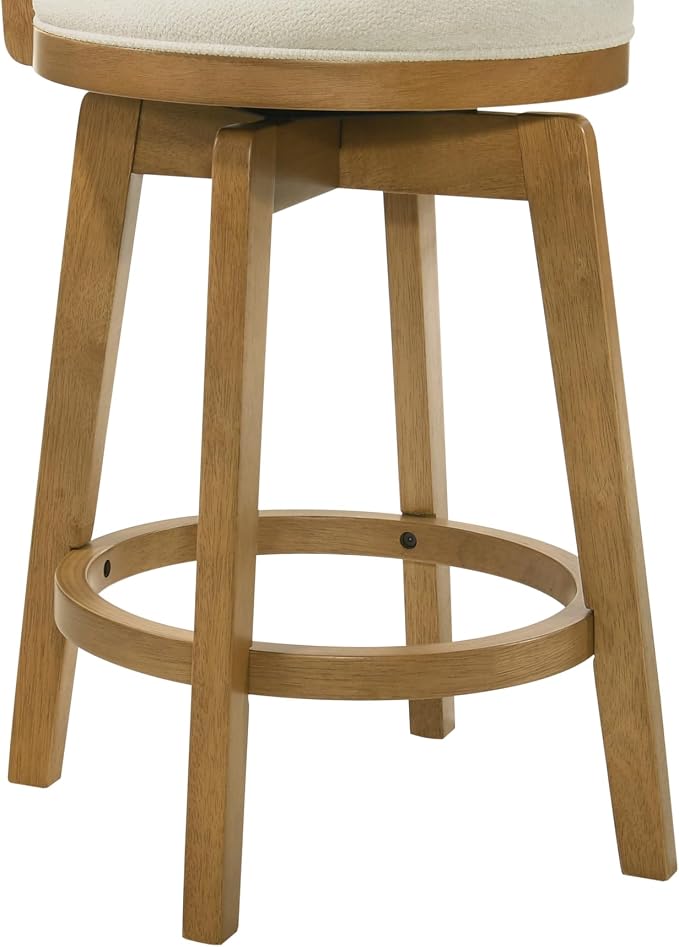 Armen Living Isla 26 in. Amber Glow Counter Height Rubberwood Swivel Barstool with Ivory Fabric Seat