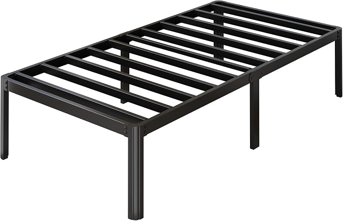 Yicensen 14 Inch Twin Bed Frames Rounded Corner Legs Heavy Duty Platform Twin Metal Bed Frame for Kids, Easy Assembly, Noise Free, No Box Spring Needed, Black.