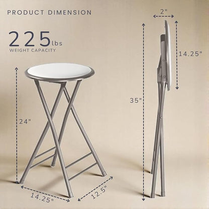 Lavish Home Folding Stool - Backless 24-Inch Stool with 225lb Capacity for Kitchen or Rec Room - Portable Indoor Counter Bar Stools (White)