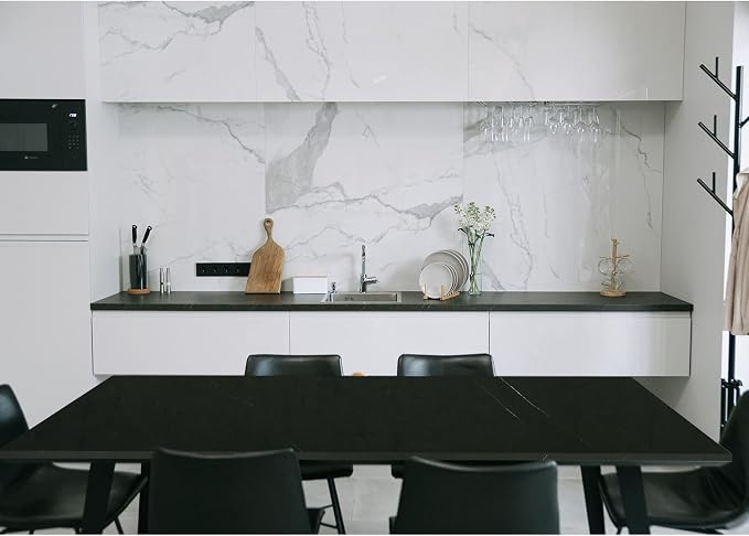 Kaboon 60x28 inches Tabletop, Solid One-Piece Desktop for Sit Stand Desk, Double Desks, L Desk DIY,Wood Countertop Home or Commercial Use,1 inch Thick, Could Atlas/Black Marble, 27.56" D x 59.1" W