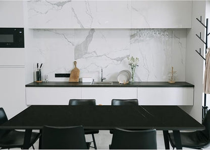 Kaboon Universal Tabletop 55"x27.5", Solid One-Piece Melamine Table Top, Double Desk L-Desk DIY, Home and Office Countertop, Cloud Atlas/Black Marble