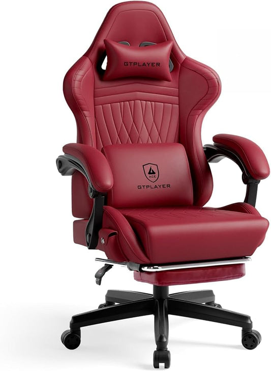 GTPLAYER Gaming Chair with Speakers, Video Game Chairs with Footrest, PC Gamer Chairs for Adults - Padded High Back Ergonomic Reclining Silla Gamer, Linkage Armrest, Ace Pro, Wine Red New