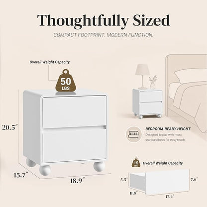 Furniway 3 Piece Bedroom Set, 6 Drawer Dresser and 2 Drawer Nightstand Set of 2 with Round Legs, Modern Wood Chest of Drawers Storage Cabinet for Bedroom, White