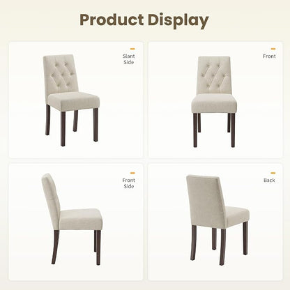 Upholstered Dining Chairs Set of 6, Modern Fabric Dining Chairs with Tufted Design, Kitchen Side Chairs, Farmhouse Dinner Chair with Wood Legs for Kitchen Restaurant Living Room, Beige