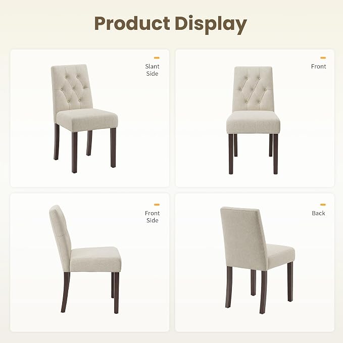 Upholstered Dining Chairs Set of 4 - Modern Parsons Kitchen & Dining Room Chair with Diamond Tufted Back, Solid Wooden Legs for Apartment, Café, Vanity