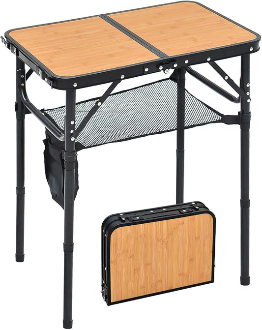 Mini Folding Camping Table - 2ft RV Space-Saving Table& Kids Toy/Learning Desk, Anti-Stain Desktop for Outdoor Glamping/Picnic/Patio & Indoor Decor (Retro Bamboo Pattern)