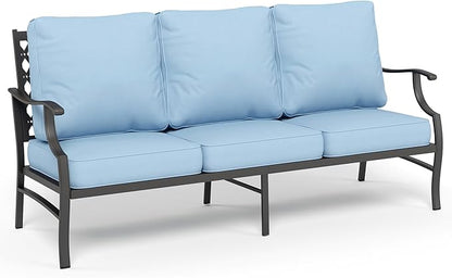 SUNSHINE VALLEY Metal Patio Furniture Sofa with 5.75" Extra Thick Waterproof Cushion, 3-Seater Deep Seating & High-Back Outdoor Couch All Weather Outdoor Seating for Backyard Deck Front Porch, Blue