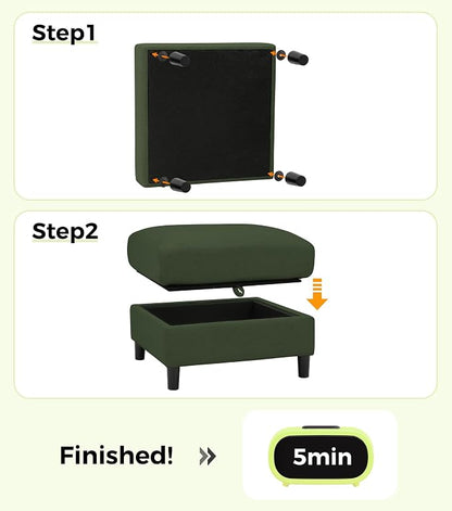 Welzona Teddy Storage Ottoman, 26.7" Large Living Room Ottoman, All-Wood Coffee Table Ottomans with Storage, Tool-Free Setup Ottomans for Living Room, Bench for Bedroom, Green