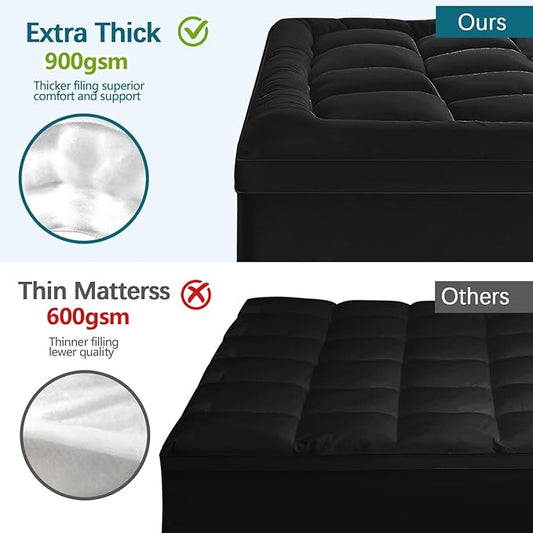 CYMULA Full Size Mattress Topper - Extra Thick Cooling Mattress Pad Cover for Back Pain - Soft Mattress Protector Firm Bed Topper Pillow Top with 8-21 Inch Deep Pocket 3D Snow Down Alternative Fill