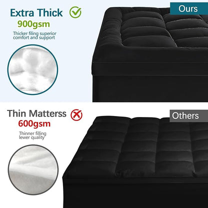 CYMULA King Size Mattress Topper - Extra Thick Cooling Mattress Pad Cover for Back Pain - Soft Mattress Protector Firm Bed Topper Pillow Top with 8-21 Inch Deep Pocket 3D Snow Down Alternative Fill