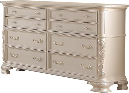 First of a Kind Victoria Off White Traditional 4 Piece King Bedroom Set with Upholstered Tufted Headboard Elegant European Inspired Design Coordinated Furniture Collection