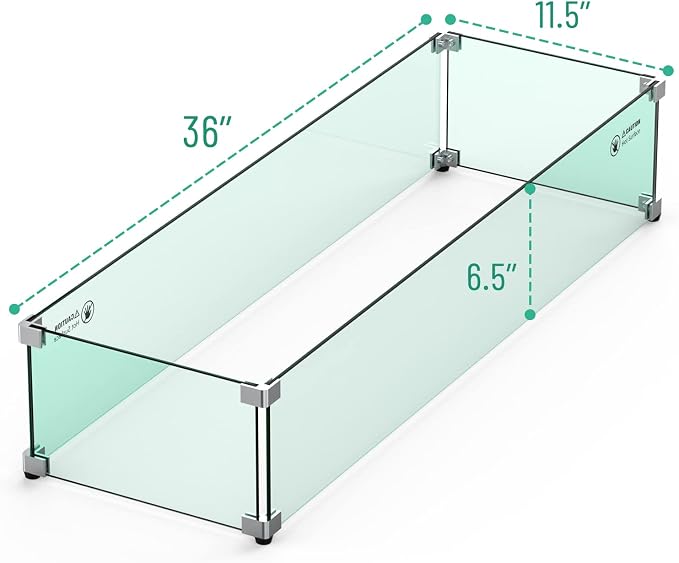 Skyflame Fire Pit Glass Wind Guard, 36" x 11.5" Tempered Glass Windscreen Fits for Linear Firepit Burner Pans, Clear/Thick Fire Table Glass Shields for Outdoor Propane and Gas Pits