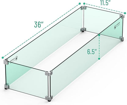 Skyflame Fire Pit Glass Wind Guard, 36" x 11.5" Tempered Glass Windscreen Fits for Linear Firepit Burner Pans, Clear/Thick Fire Table Glass Shields for Outdoor Propane and Gas Pits