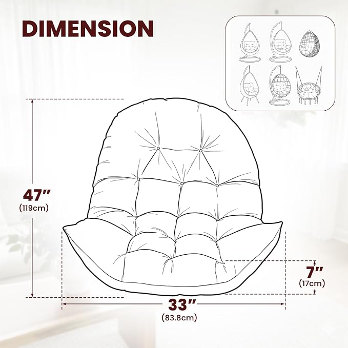 Egg Chair Cushion Replacement Outdoor Hanging Chair Cushion for Patio Furiture Hammock Swing Cushion 47x35x6 Inches (Brown)