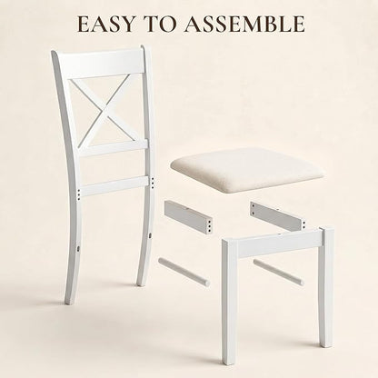 HOMCOM Dining Chairs Set of 2, Upholstered Kitchen Chairs with Rubberwood Frame, Padded Seat and Cross Back for Living Room, Dining Room, Kitchen, White