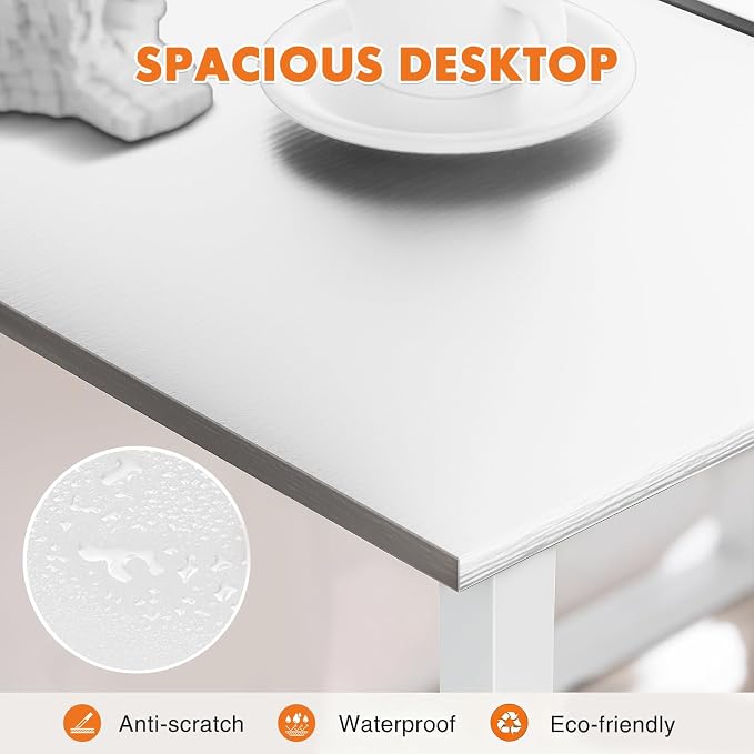 Sweetcrispy Small Computer Office Desk 32 Inch Student Study Writing Work with Metal Frame Wood Tabletop Modern Simple Home Bedroom PC Table - White, 2 Pack