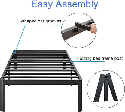 18 Inch High Platform Twin XL Bed Frames No Box Spring Needed, Metal Twin XL Bed Frame, Noise Free, Easy Assembly, Heavy Duty, Black