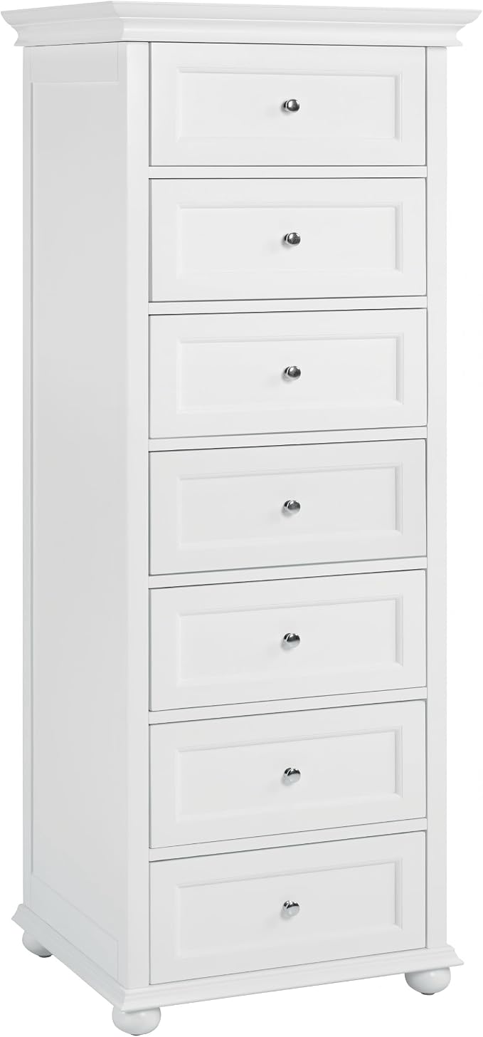 Tall Skinny Dresser for Bedroom with 7 Drawers, White Narrow Wood Dresser | Tall Vertical Chest of Drawers Dresser for Closet Storage, Silent Glide System, Zinc Alloy Knobs, 20" W x 16.5" D x 52" H