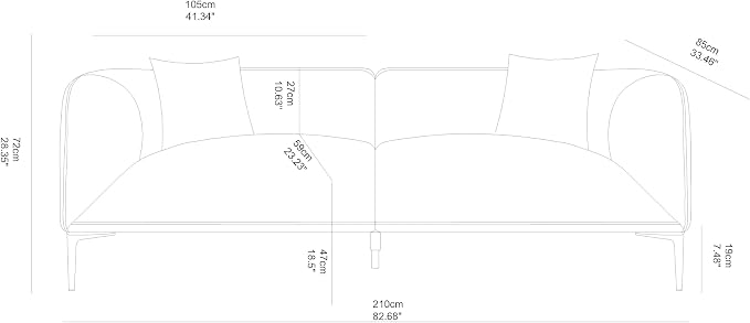 82.68" Modern Upholstered Sofa with Straight Design, Full and Soft Seating, Includes 2 Throw Pillows, 3 Seats,Fabric Couch with Metal Legs for Living Room, Office, Apartment (Camel)