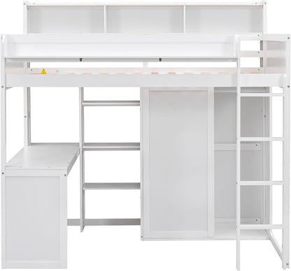 Ball & Cast Twin Size Loft Bed with Big Storage Under-Bed Desk & Staircase,Wooden Bedframe W/Integrated Wardrobe,Drawers & Shelves,Space-Saving,Modern Furniture for Boy Girl Teens Small Bedroom,Gray
