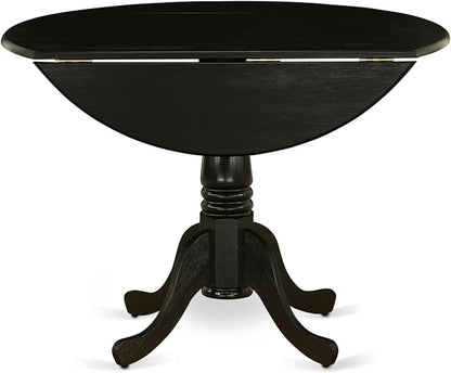 East West Furniture DLT-ABK-TP Dublin Dining Table - a Round Wooden Table Top with Dropleaf & Pedestal Base, 42x42 Inch, Wirebrushed Black