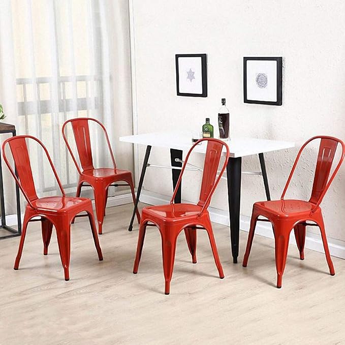FDW Metal Dining Chairs Set of 4 Indoor Outdoor Chairs Patio Chairs Kitchen Metal Chairs 18 Inch Seat Height Restaurant Stackable Chair Tolix Side 330LBS Weight Capacity