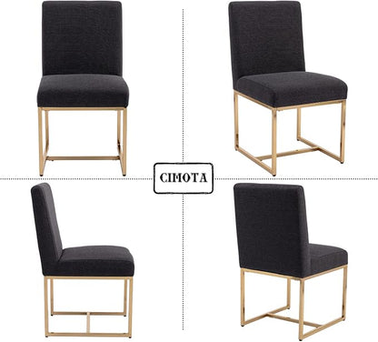 CIMOTA Black Modern Dining Chairs Set of 8, Upholstered Dining Room Chairs Armless Guest Side Chair with Gold Base for Dining Room/Kitchen, Charcoal Black, 8PCS