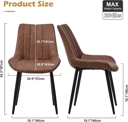 CLIPOP Dining Chairs Set of 2, Faux Leather Dining Chairs with Upholstered Seat, High Back Comfy Cushion, Metal Leg, Accent Kitchen Side Chair for Living, Restaurant & Meeting Room, Brown