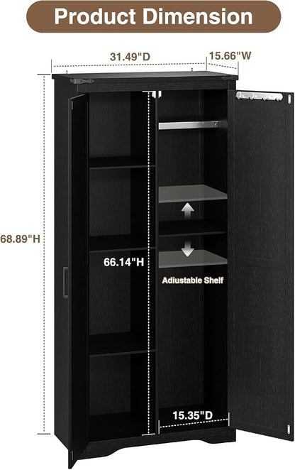Befrases Black Farmhouse Storage Cabinet with Adjustable Shelves, Large Pantry Organize with 2 Barn Doors, Tall Freestanding Cabinet for Kitchen, Bathroom, Garage, Basement, Living, Utility Room