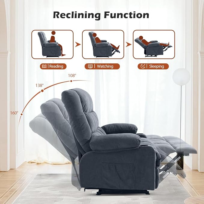 MAHOMICO Recliner Sofa with Cup Holders for Living Room 3 Seat Manual Oversized Recliner Chiar with Ergonomic, Side Pocket for Adult