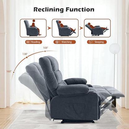 MAHOMICO Recliner Sofa with Cup Holders for Living Room 3 Seat Manual Oversized Recliner Chiar with Ergonomic, Side Pocket for Adult