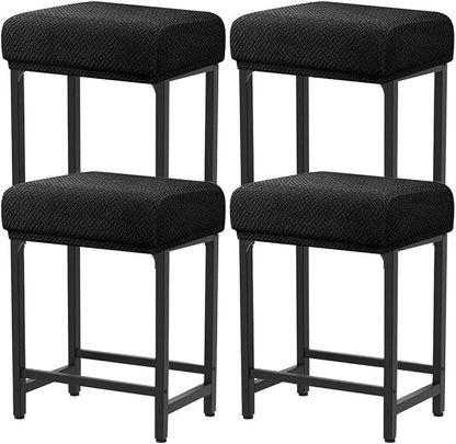 Levoberg Bar Stool Cover Rectangle Stretch Counter Height Barstool Slipcovers Rectangular Vanity Stool Cover Kitchen Counter Saddle Seat Cover for Wooden Metal Bench Set of 4 Black