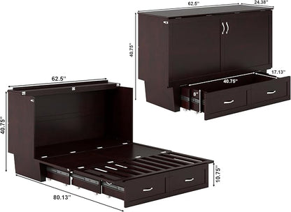 AFI, Monroe Queen Murphy Bed Chest with 6" Mattress, Storage Drawer & Built-in USB Charger, Espresso