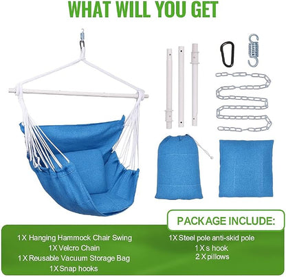 Backyard Expressions Hanging Hammock Chair Swing with Cushions & Hanging Kit – 500 lb Capacity, Cotton Blend Fabric, for Indoor/Outdoor Use – Includes Chain, Hooks & Spring – 5 Colors