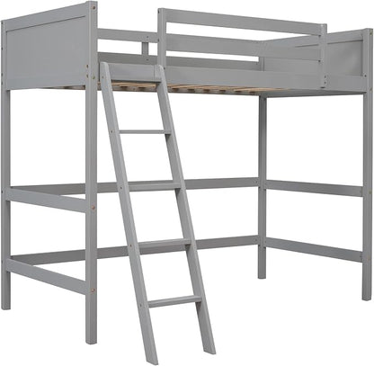 Ball & Cast Solid Wood Twin Size Loft Bed,Loftkbed w/Ladder and Full-Length Guardrails,Slat Support,No Box Spring Needed,Space Saving,Slat Support,Bedframe for Child's Bedroom,Gray