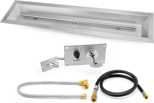 Stanbroil 30 x 6 Inch Linear Natural Gas Fire Pit Burner Kits with Spark Ignition, 304 Stainless Steel Firepit Replacement for Outside Fire Table Backyard, 54,000 BTU'S Max
