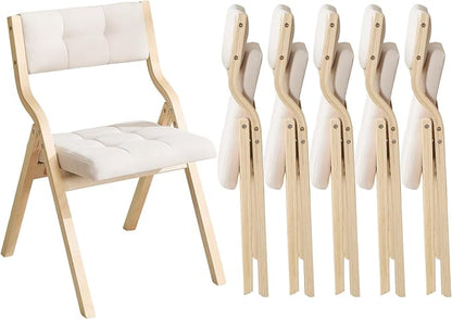 6-Pack Folding Dining Chairs with Cushion,Padded Foldable Dining Chairs,Portable Wooden Folding Chairs for Dining Rooms Kitchen Wedding and Party Indoor Beige