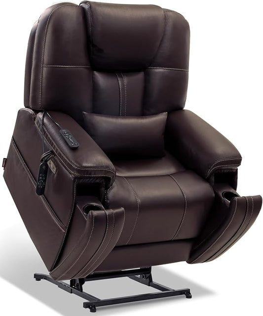 EONIX Triple Motor Lay Flat Power Lift Recliner Chair for Elderly with Adjustable Headrest, 400lbs Electirc Lift Chair for Living Room, Lumbar Pillow, Extended Footrest, Dark Brown