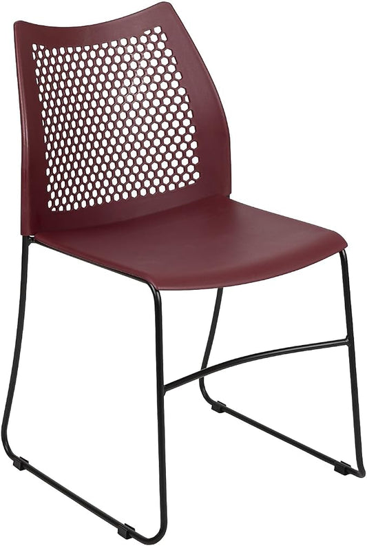 Flash Furniture HERCULES Series 661 lb. Capacity Burgundy Stack Chair with Air-Vent Back and Black Powder Coated Sled Base