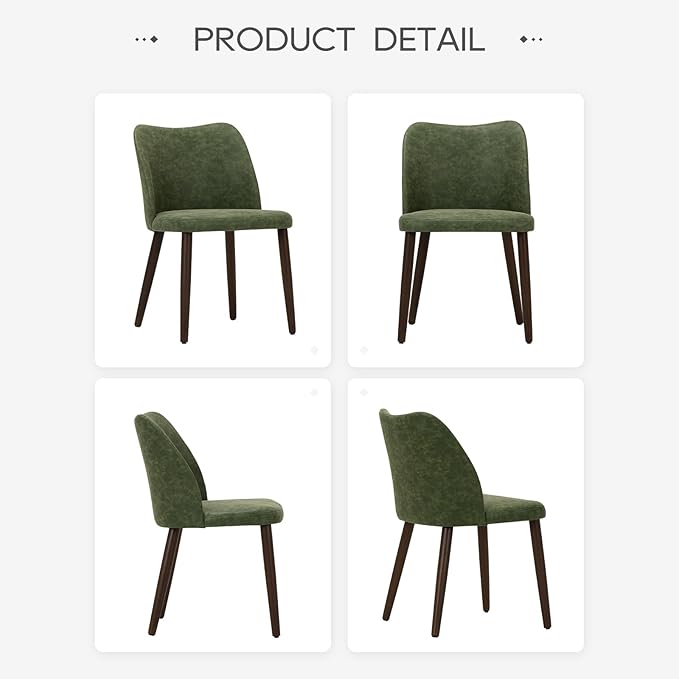 COLAMY Dining Chairs Set of 6, Upholstered Leather Kitchen Chairs with Curved Back, Padded Seat and Solid Wood Legs, Modern Dining Chair for Kitchen Dining Room, Green