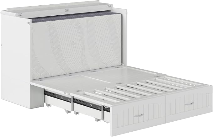 AFI, Southampton Murphy Bed Chest Full with 6" Mattress, Built-in USB Charger & Storage Drawer, White