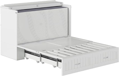 AFI, Southampton Murphy Bed Chest Full with 6" Mattress, Built-in USB Charger & Storage Drawer, White