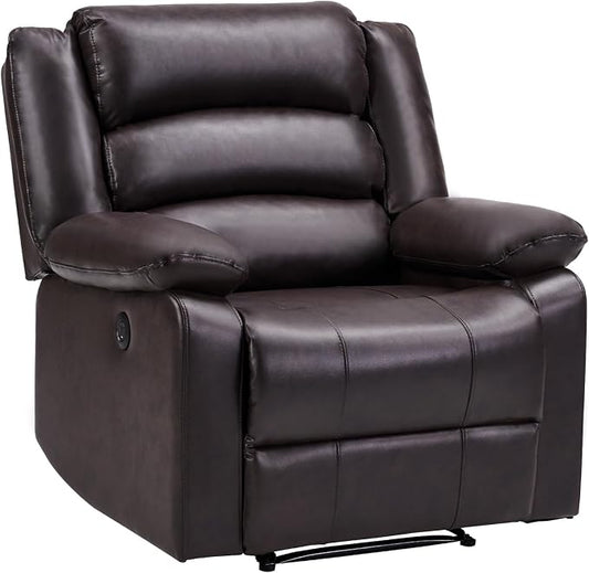 EBELLO Faux Leather Classic Power Recliner Chair, Oversized Electric Overstuffed Reclining Chair with Soft Cushion and Back, Sofa with Comfortable Armchair, Classic Brown