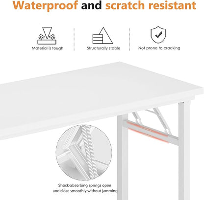 DlandHome Large Computer Desk, Folding Desk, Decent and Steady Home Office Desk/Workstation/Table 54.3inch White White