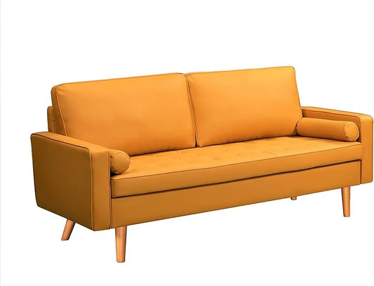 Container Furniture Faux Leather Sofa for the Modern Living Room with Removable Cushions and Solid Wood Legs, Luxury Style Button-Tufted Couch, 69.68" Wide, Apricot