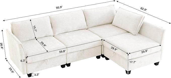 ORRD Corner Modular Sectional Sofa Set, Convertible L Shaped Couch with Storage, 4 Seater Sofa Modular for Living Room, Office (Beige)